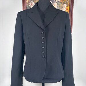 Studio Tahari 6 Button Up Blazer Women's 8 Black Lace Sleeve Hem Office Business